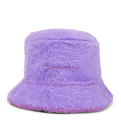 Shop Jacquemus Le Bob Neve Faux Fur Bucket Hat In Purple