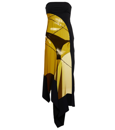 Shop Mugler Sheer-paneled Asymmetric Midi Dress In Olive/black