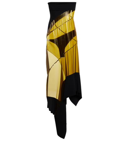 Shop Mugler Sheer-paneled Asymmetric Midi Dress In Olive/black