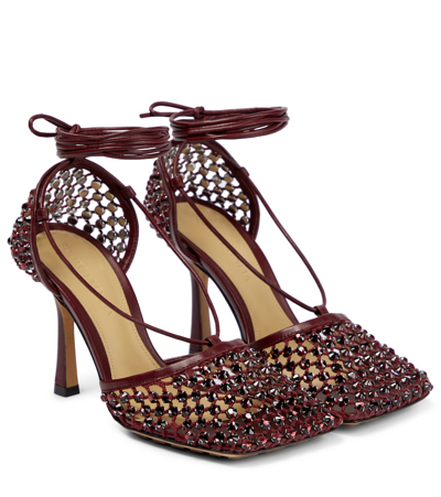 Shop Bottega Veneta Sparkle Stretch Embellished Sandals In Cherry