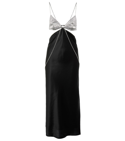 Shop Dodo Bar Or Beatrice Embellished Silk Satin Dress In Black