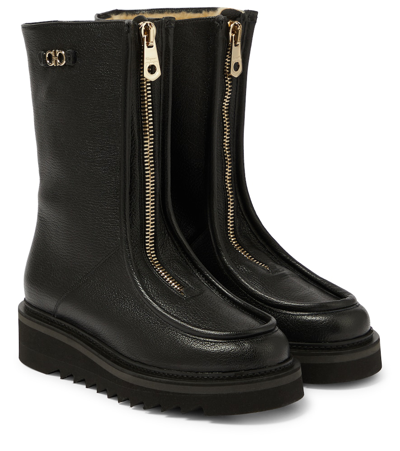 Shop Ferragamo Zip-up Leather Boots In Black