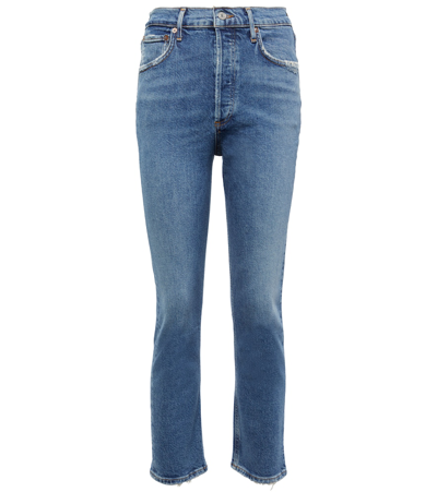 Shop Agolde Riley High-rise Cropped Slim Jeans In Silence