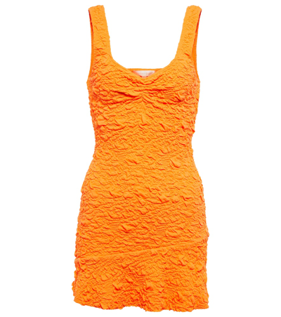Shop Loveshackfancy Bartlette Crinkled Minidress In Neon Tangerine