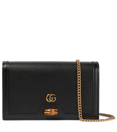 Shop Gucci Diana Mini Leather Shoulder Bag In Black
