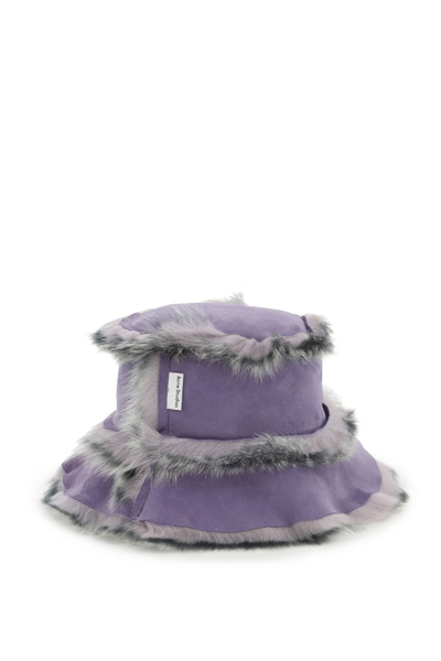 Shop Acne Studios Reversible Shearling Bucket Hat In Purple