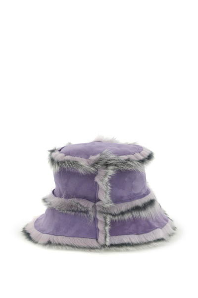 Shop Acne Studios Reversible Shearling Bucket Hat In Purple