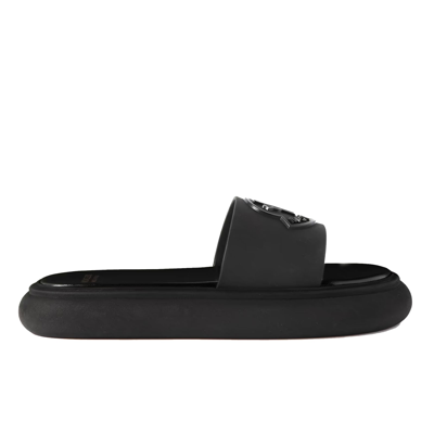 Shop Moncler Logo Slides In Black