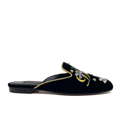 Shop Dolce & Gabbana Velvet Mules In Black