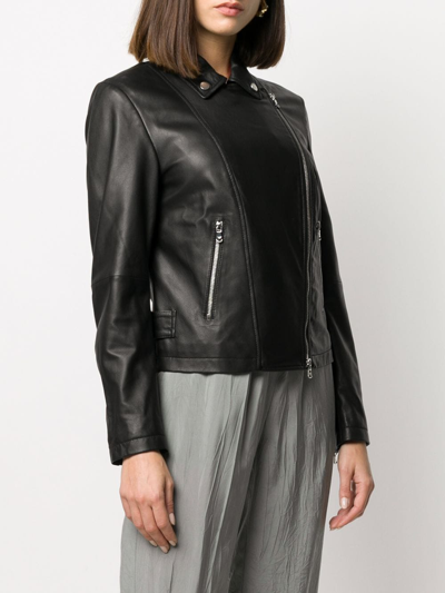 Shop Emporio Armani Leather Jacket In Black