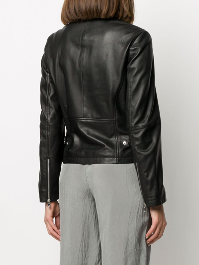 Shop Emporio Armani Leather Jacket In Black