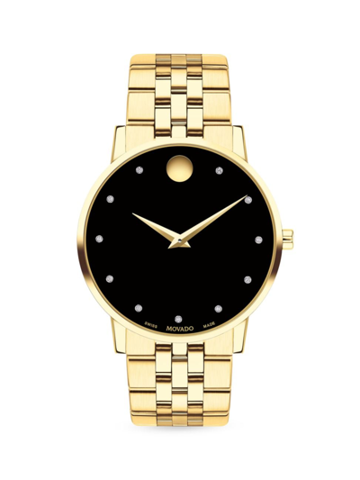 Shop Movado Men's Museum Yellow Gold Pvd-finished Stainless Steel Bracelet Watch In Black