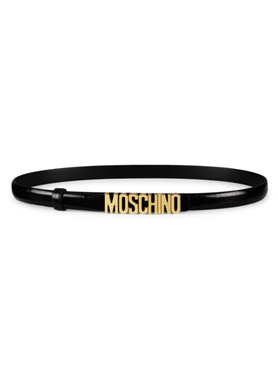 Shop Moschino Women's Logo Skinny Leather Belt In Black