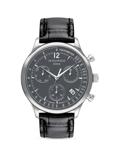 Shop Movado Men's Heritage Circa Leather Strap Watch In Grey