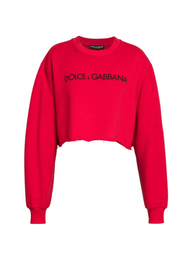 Shop Dolce & Gabbana Women's Logo Crop Sweatshirt In Rosso Lacca