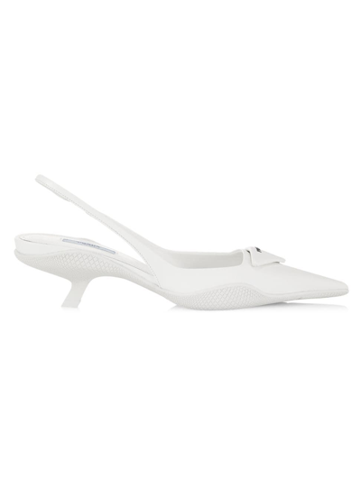 Shop Prada Women's Logo Slingback Pumps In Bianco