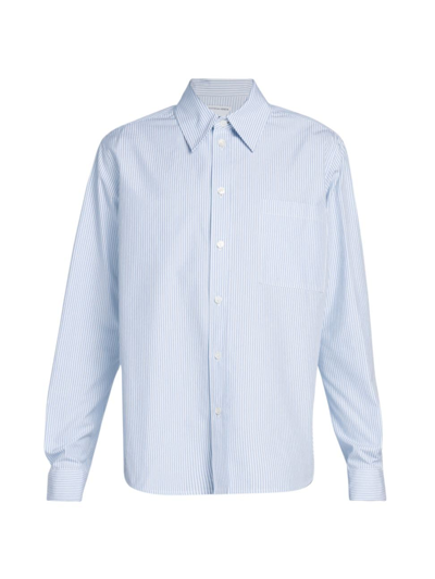 Shop Bottega Veneta Men's W Striped Woven Shirt In Pale Blue White