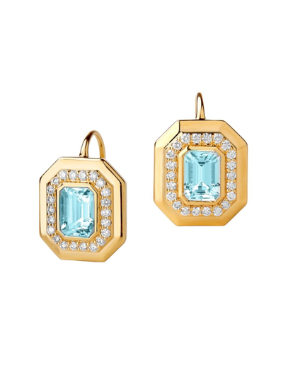 Shop Syna Women's Geometrix 18k Yellow Gold, Blue Topaz & 0.45 Tcw Diamond Drop Earrings