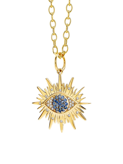 Shop Syna Women's Chakra 18k Yellow Gold, Sapphire, & 0.25 Tcw Diamond Evil Eye Pendant Necklace In Blue Sapphire