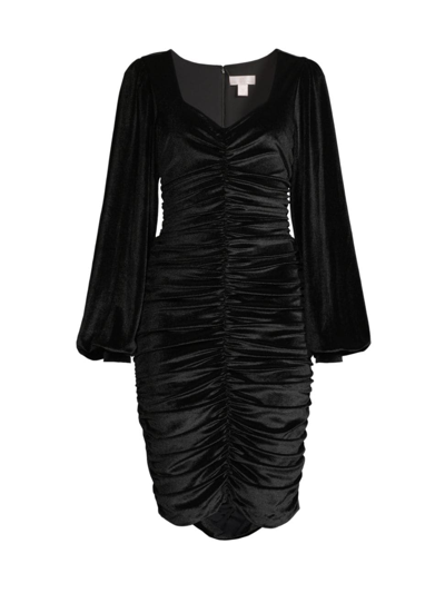 Shop Rachel Parcell Women's Ruched Velvet Knee-length Dress In Black