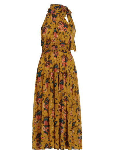 Shop Ulla Johnson Women's Maya Tieneck Silk Midi-dress In Waterlily
