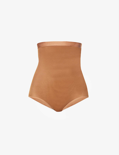 Skims Barely High-rise Stretch-woven Briefs In Bronze