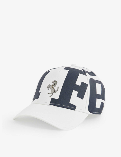 Ferrari Logo-plaque Graphic-print Cotton Baseball Cap In White