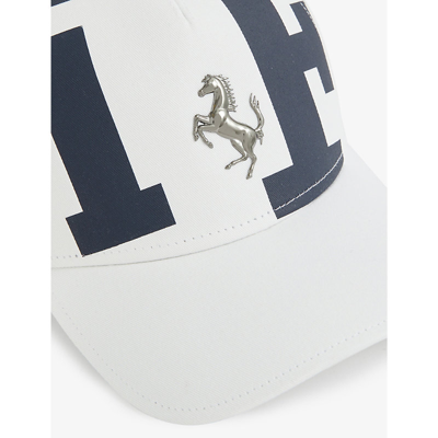 Shop Ferrari Logo-plaque Graphic-print Cotton Baseball Cap In White