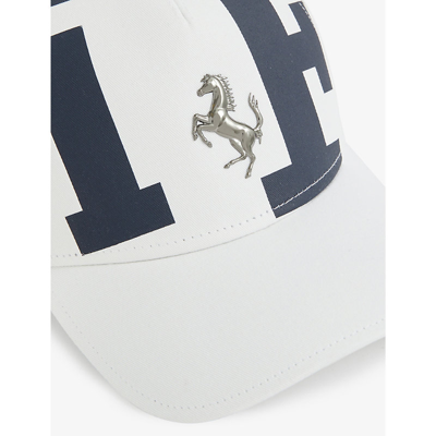 Ferrari Logo-plaque Graphic-print Cotton Baseball Cap In White