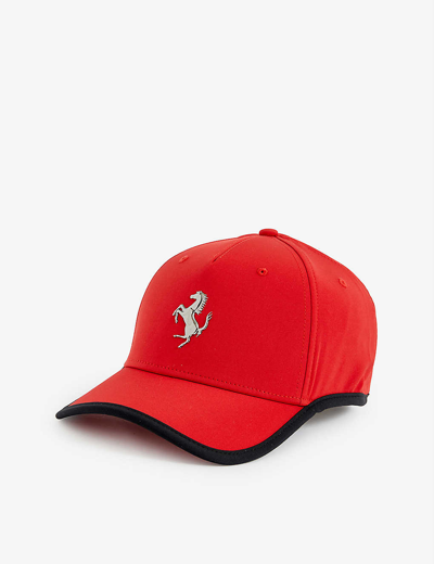 Shop Ferrari Logo-plaque Stretch-woven Baseball Cap In Red