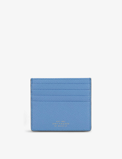 Shop Smythson Women's Nile Blue Panama Eight-slot Leather Card Holder
