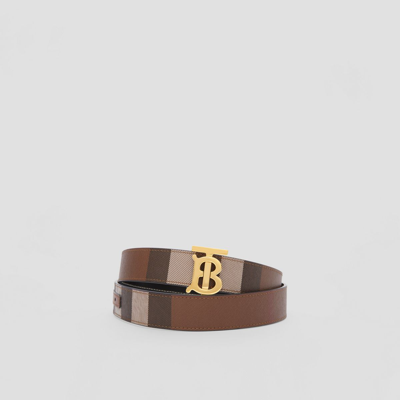 Shop Burberry Check And Leather Reversible Tb Belt In Dark Birch Brown