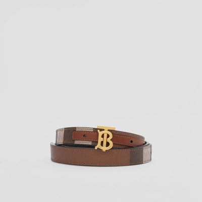 Shop Burberry Check And Leather Reversible Tb Belt In Dark Birch Brown