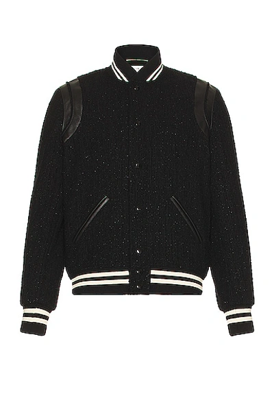 Shop Saint Laurent Lurex Textured Teddy Jacket In Black & White