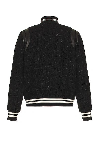 Shop Saint Laurent Lurex Textured Teddy Jacket In Black & White
