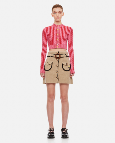 Shop Cormio Mini Knitted Skirt With Belt And Front Pockets In Neutrals