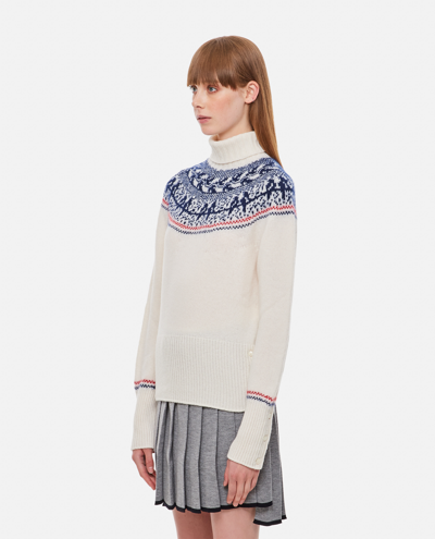 Shop Thom Browne Wool Mohair Mix Turtleneck Sweater In White