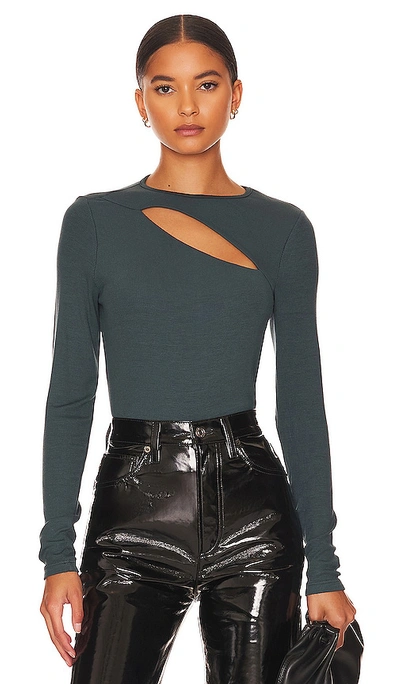 Shop La Made Verge Peek A Boo Long Sleeve Top In Dark Jade