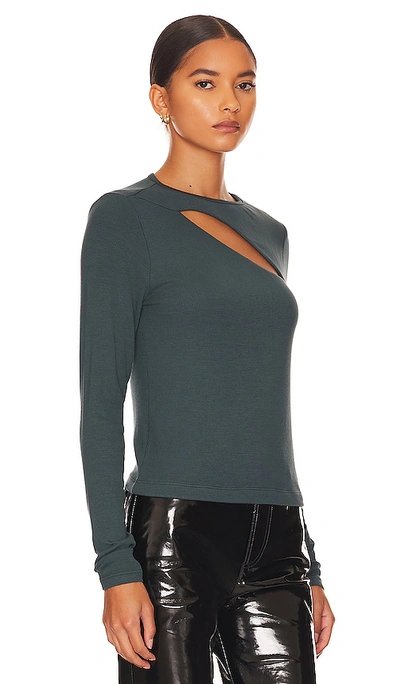 Shop La Made Verge Peek A Boo Long Sleeve Top In Dark Jade