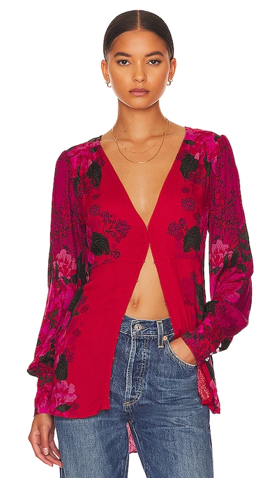 Free People Mikayla Printed Blouse In Scarlet Combo | ModeSens