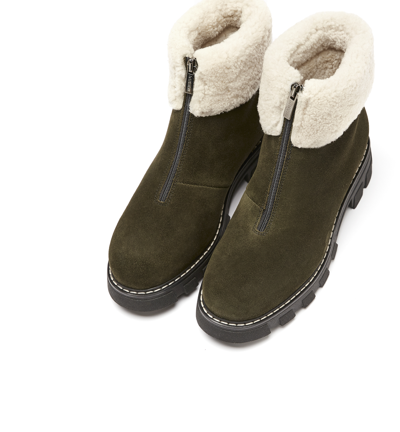 Shop La Canadienne Abba Shearling Lined Suede Bootie In Khaki Suede