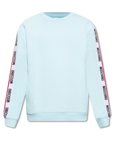 Shop Moschino Logo Tape Crewneck Sweatshirt In Blue