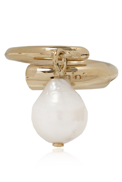 Shop Chloé Darcey Pearl Embellished Ring In Gold