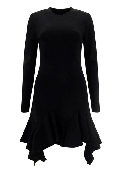 Shop Givenchy Asymmetrical Ruffled Long Sleeve Dress In Black