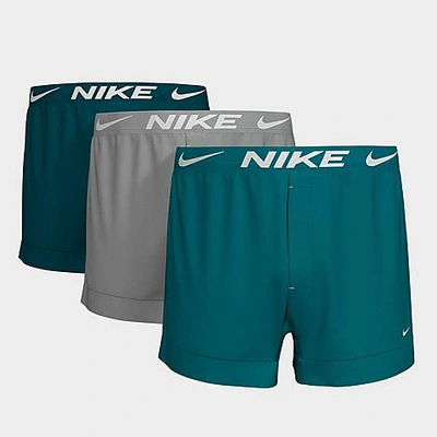 Shop Nike Men's Dri-fit Essential Microfiber Knit Boxer Briefs (3-pack) In Bright Spruce/grey/valerian Blue