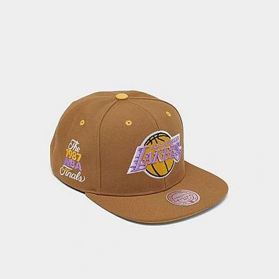 Shop Mitchell And Ness Los Angeles Lakers Nba Wheat Hardwood Classics Snapback Hat In Wheat/yellow