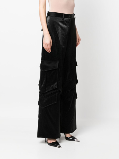 Shop Msgm Crinkled-finish Cargo Trousers In Black