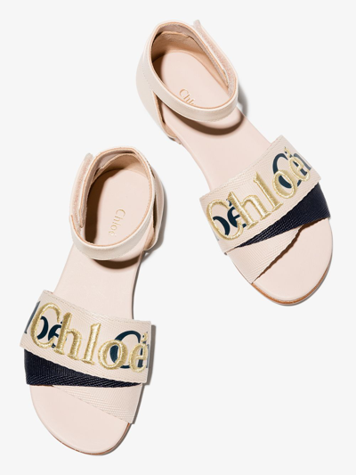 Shop Chloé Embroidered-logo Open-toe Sandals In Pink
