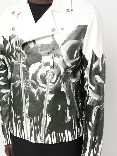 Shop John Richmond Abstract-print Double-zip Biker Jacket In White