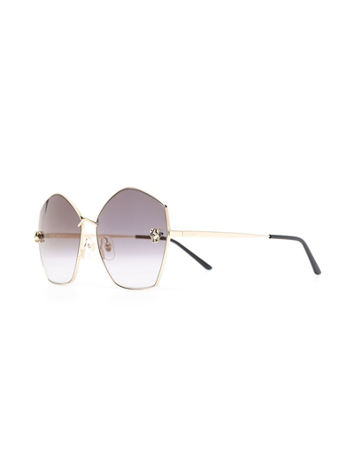 Shop Cartier Panther-head Tinted Sunglasses In Gold